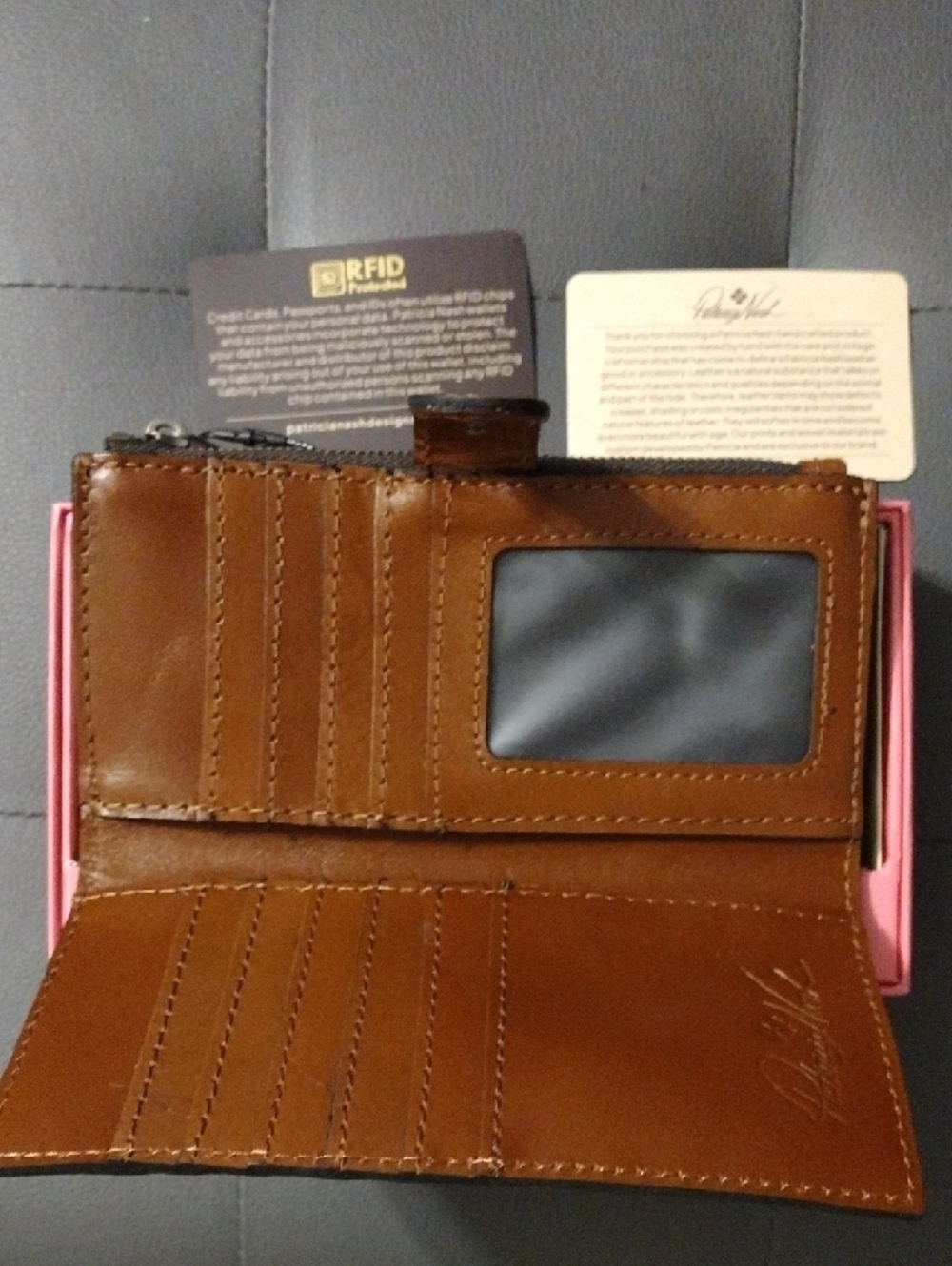 Patricia Nash Multicolor Floral Leather Wallet with Brown Snap - Picture 4 of 5